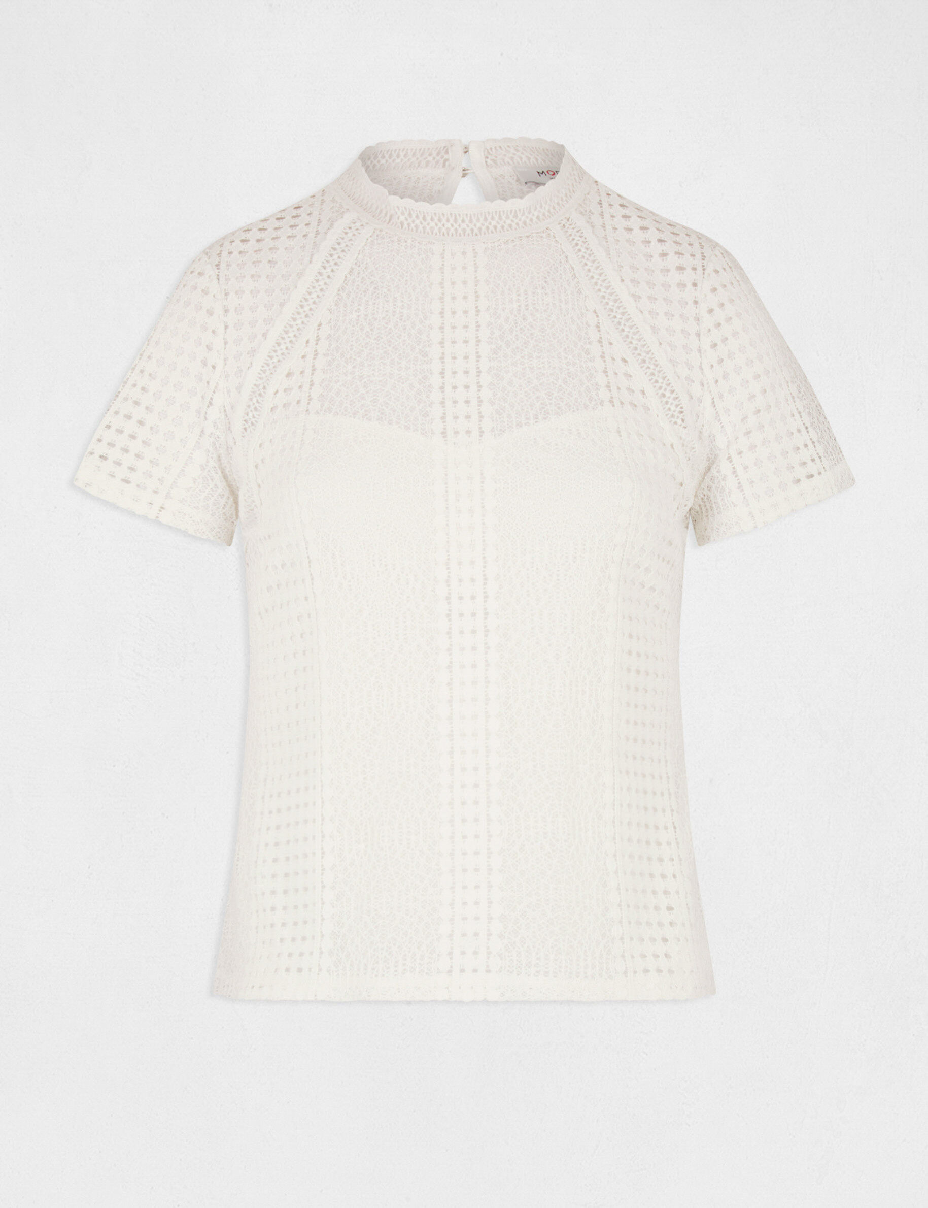 T-shirt manches courtes à dentelle ecru femme - ecru