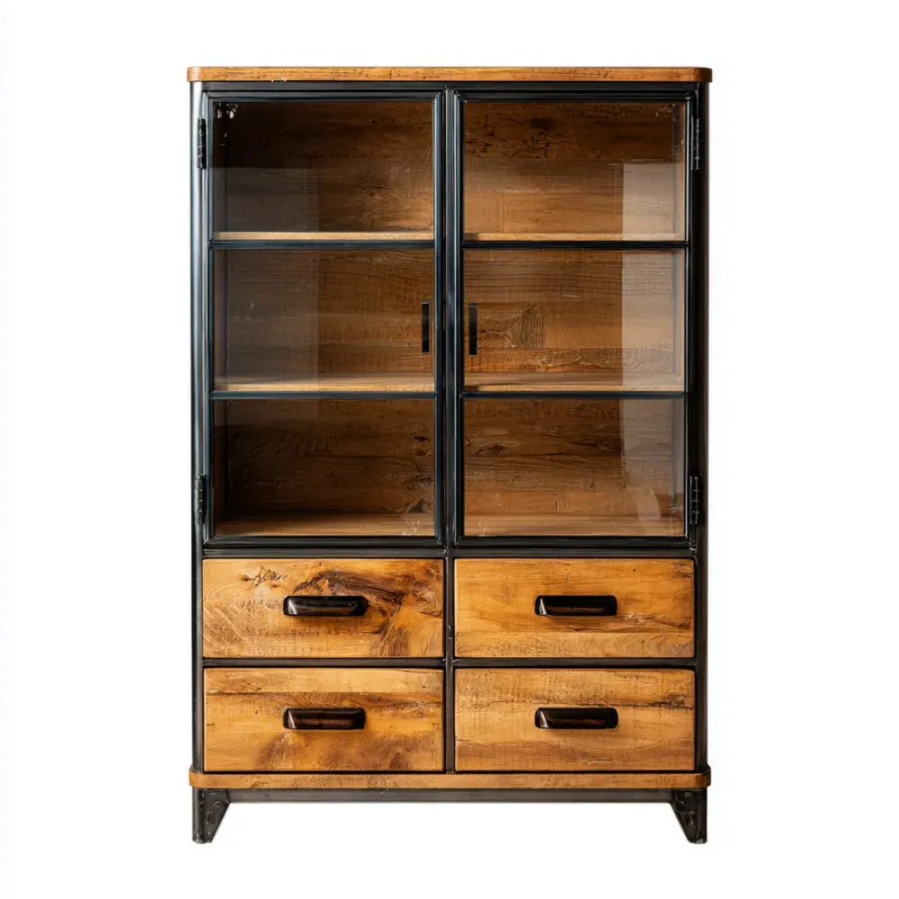 Vitrine Eiche gehärtetes Glas Metall - 180x120x40 cm