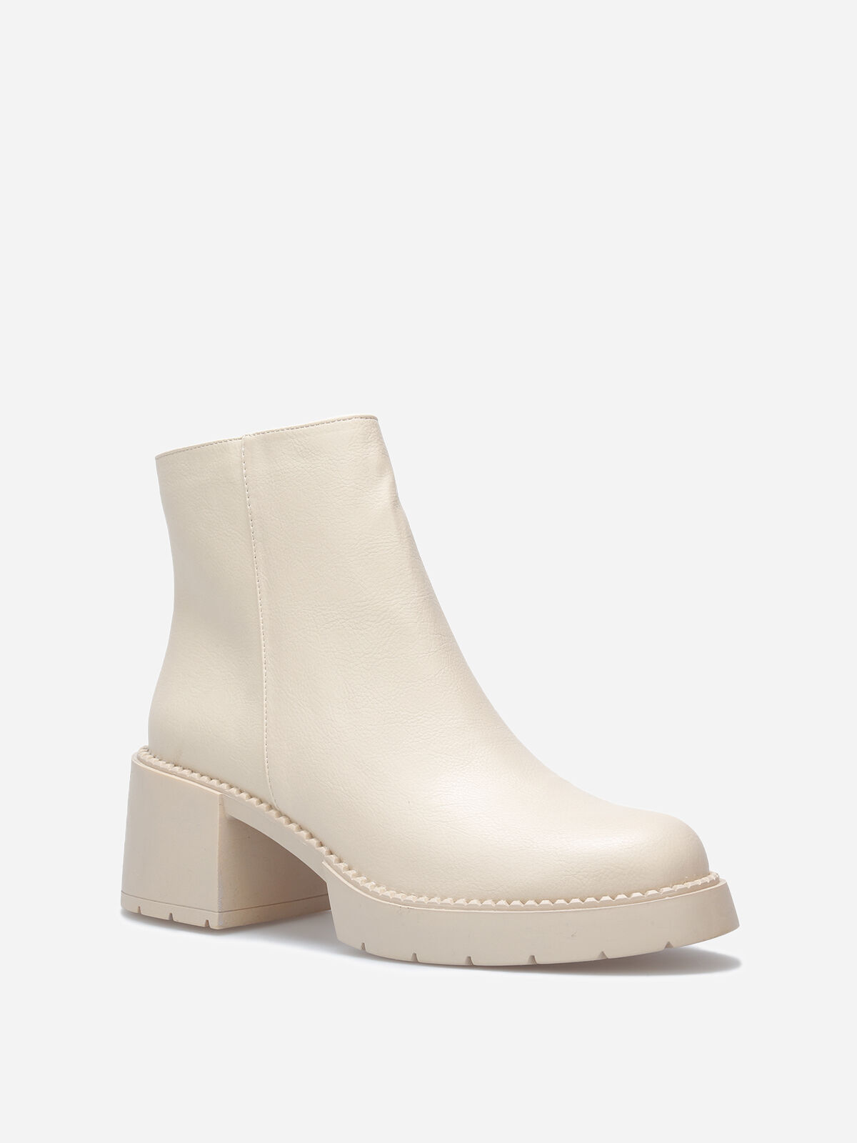 Bottines à talon et semelle crantés- Beige