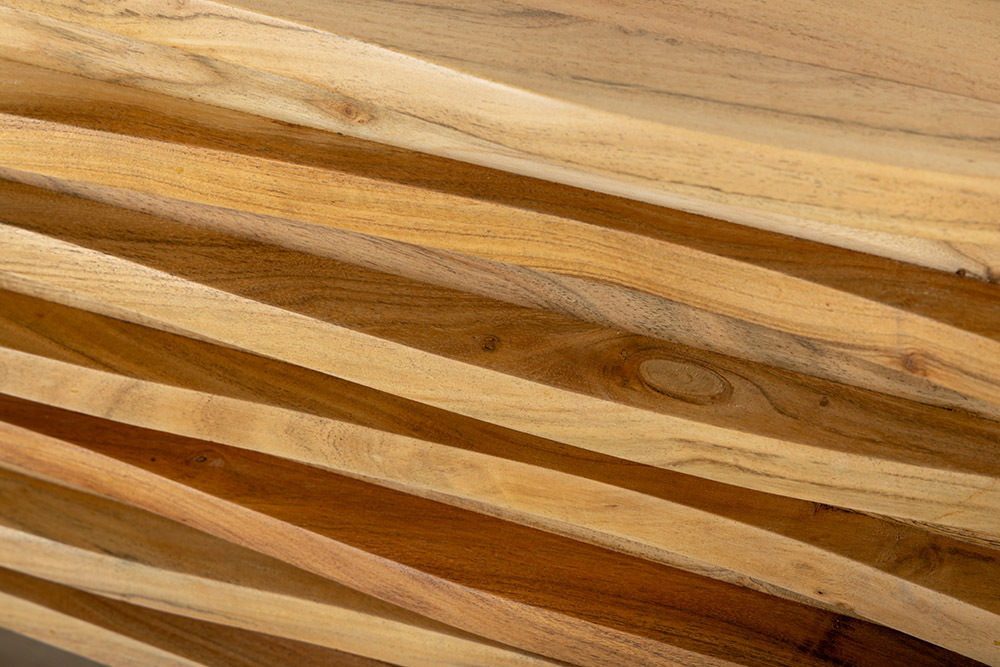 Hängendes TV-Lowboard RELIEF 200cm natur Akazienholz massiv mit aufwändiger Front