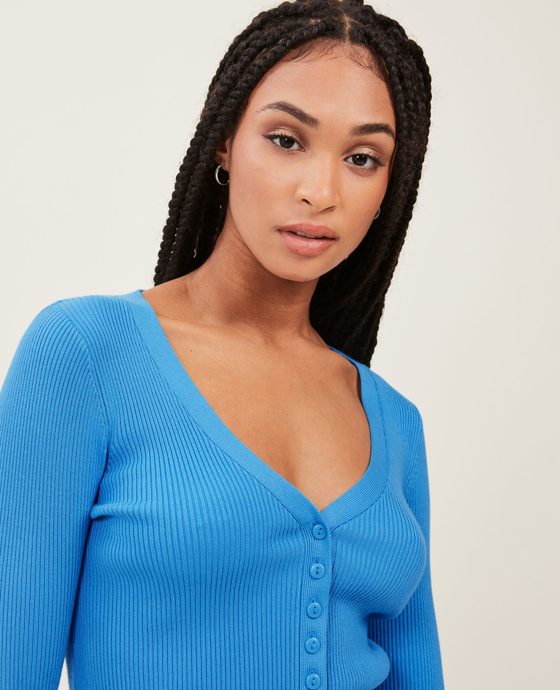 Gilet en maille côtelée - Bleu