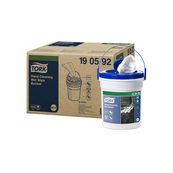 Tork 190592 4st Reinigingsdoekjes Tork 4 emmers W14 hand wipes 1-lgs wit 16 mtr x 27 cm  4 emmer/58 vel (190592)