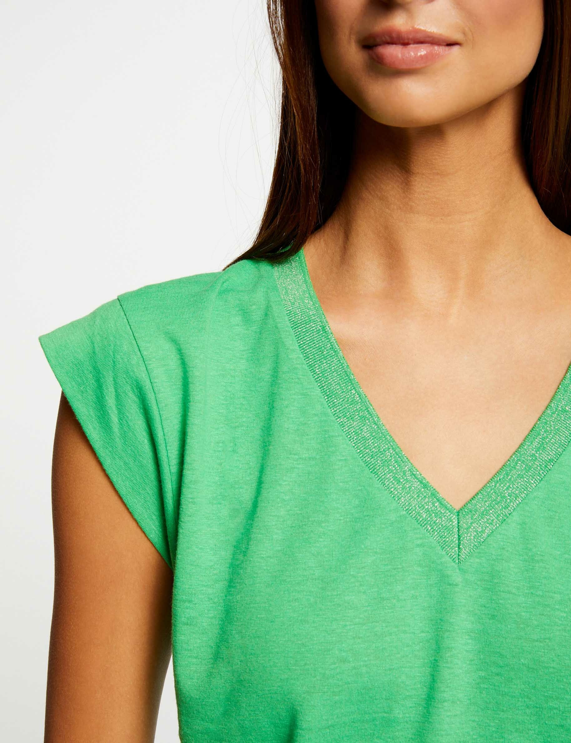 T-shirt manches courtes à col en V vert femme - vert
