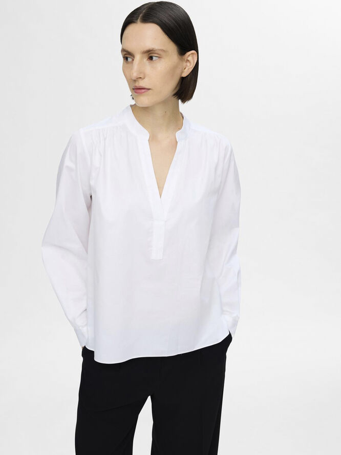 Selected Femme SLFMIRA LS V-NECK TOP B Hvid