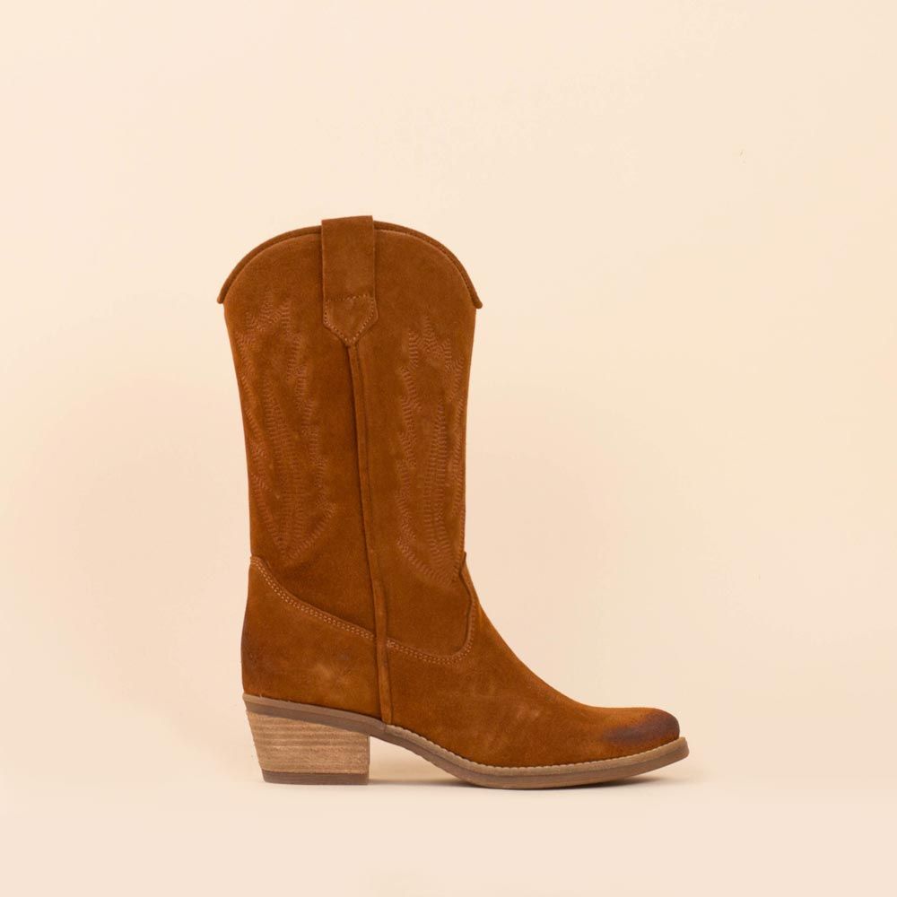 La Pintura cowboyboots cognac suede met rits