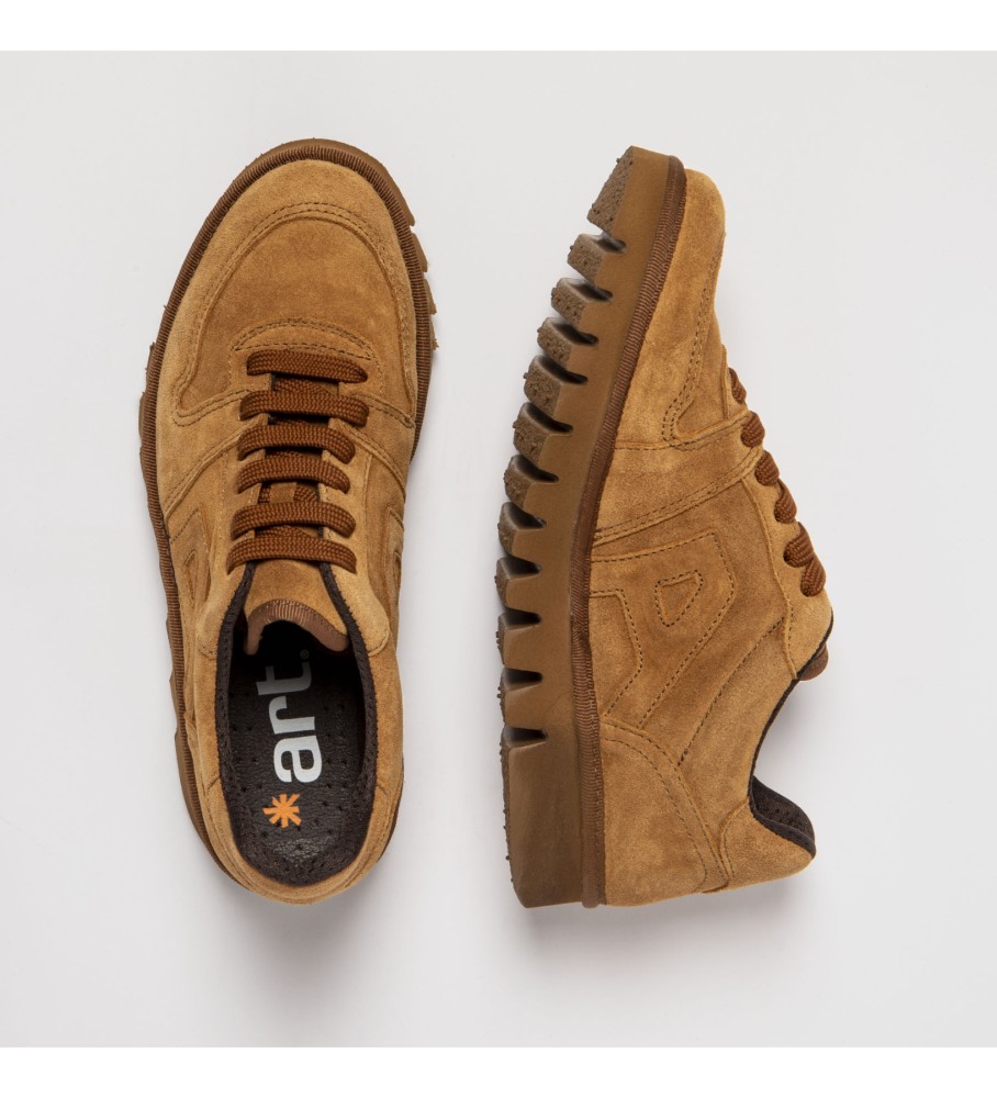Tênis Art Leather 1593S em camurça de seda cor caramelo