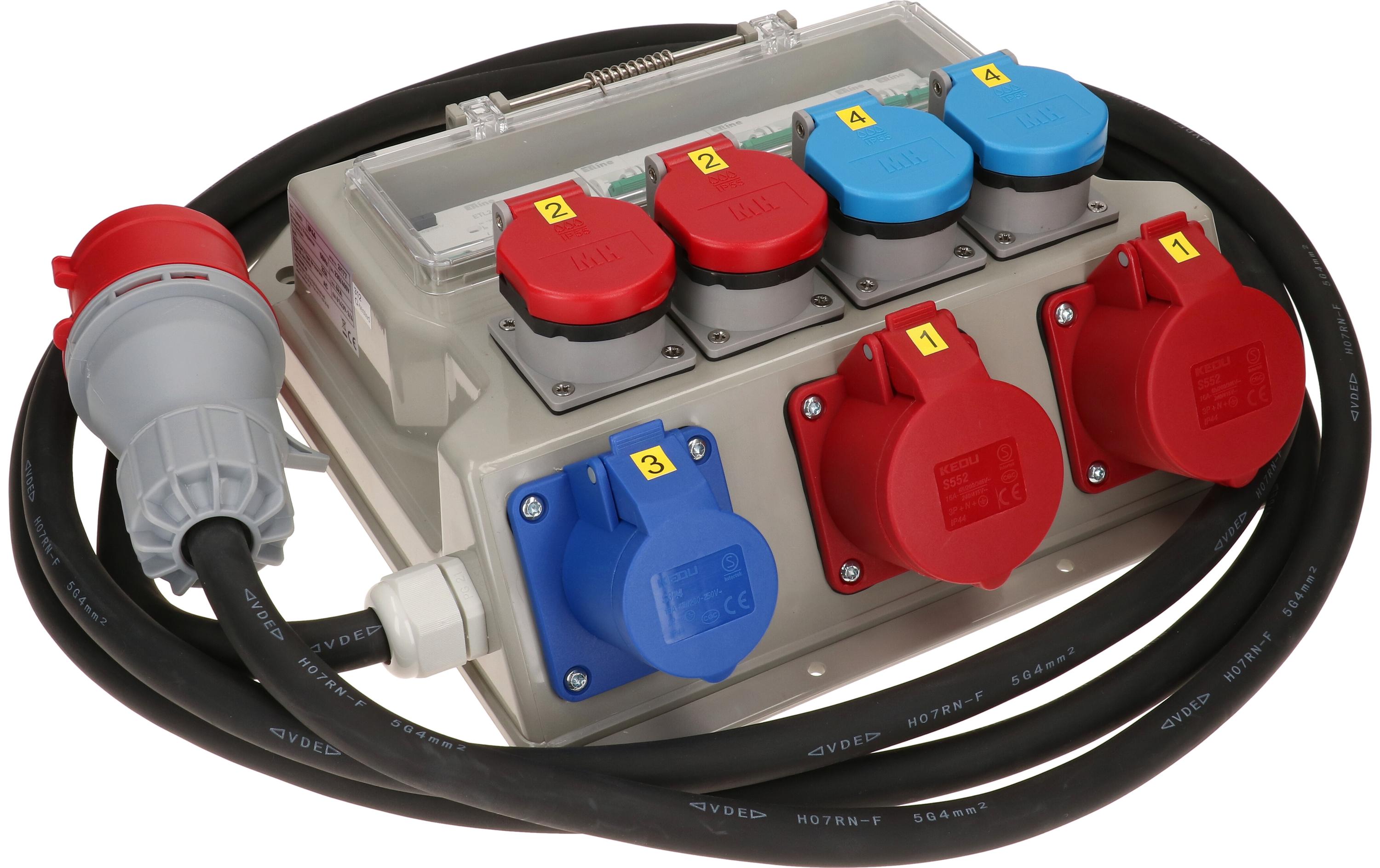 Baustromverteiler CEE32, T25, T23 FI/LS, IP44<br>Baustromverteiler mit Steckdosen für 230 V und 400 V