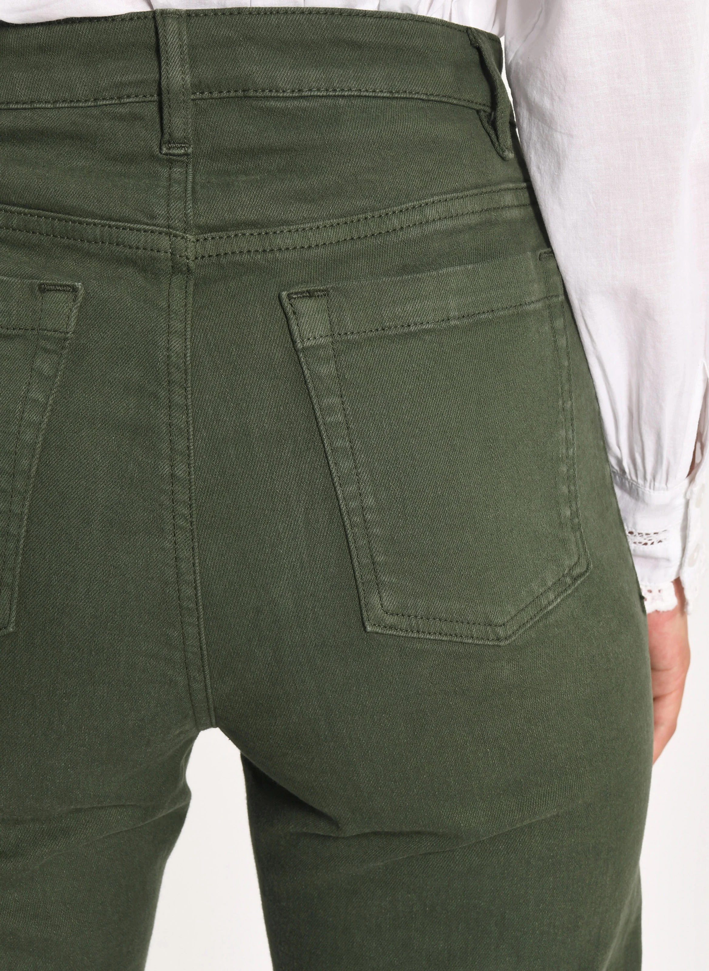 THADEE - Pantalon flare à fermeture boutonnée en coton mélangé | Kaki
