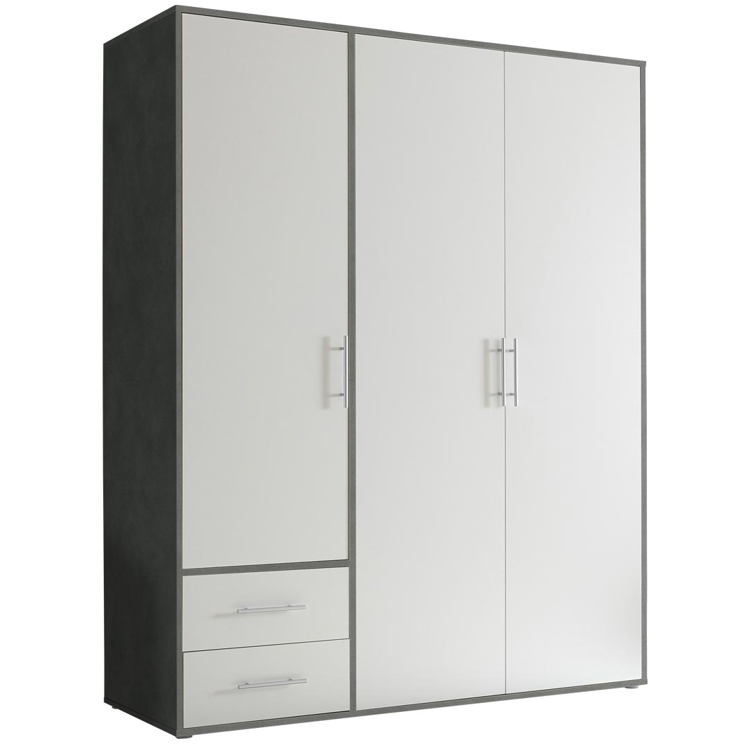 Drehtürenschrank - Matera - weiß - 3-türig - 2 Schubkästen