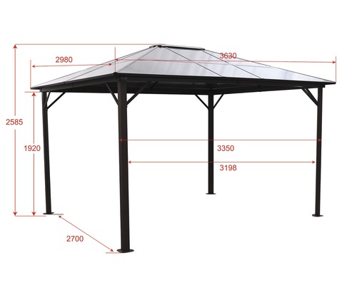 Costa Paviljoen 3 x 3,65 x 2,6 m met polycarbonaat dakpanelen en aluminium frame