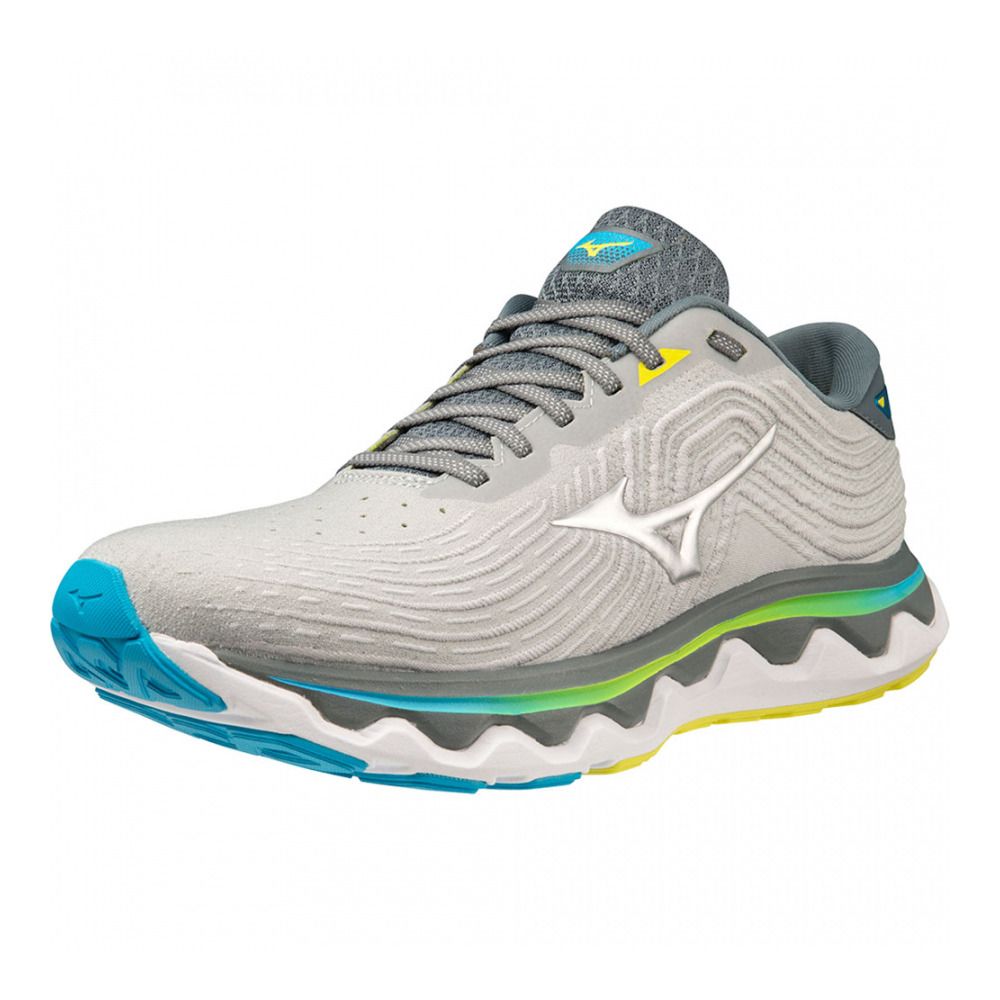 Mizuno WAVE HORIZON 6 - Chaussures running Homme pearl blue/silver/bolt(neon)