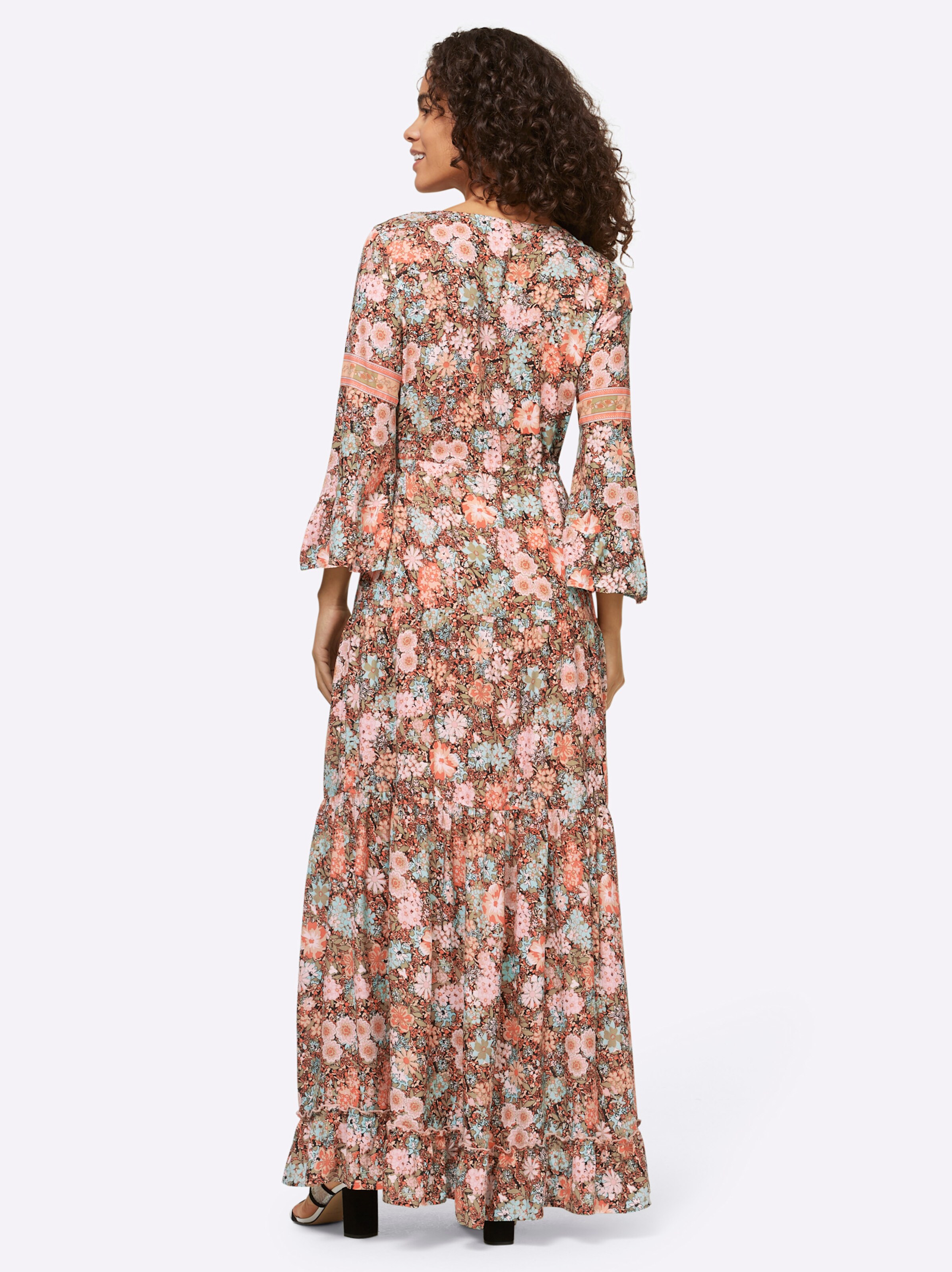 heine Druck-Kleid in schwarz-mandarine-bedruckt