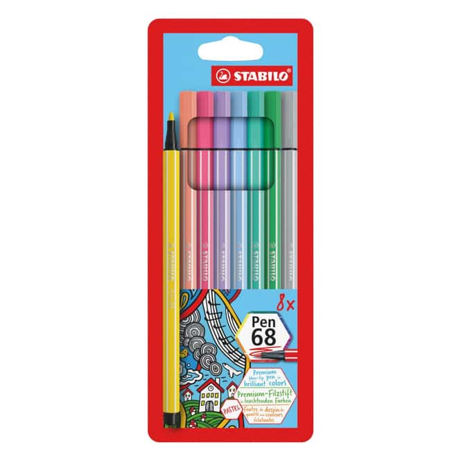 STABILO Pen 68 - 8 Fasermaler - Pastellfarben