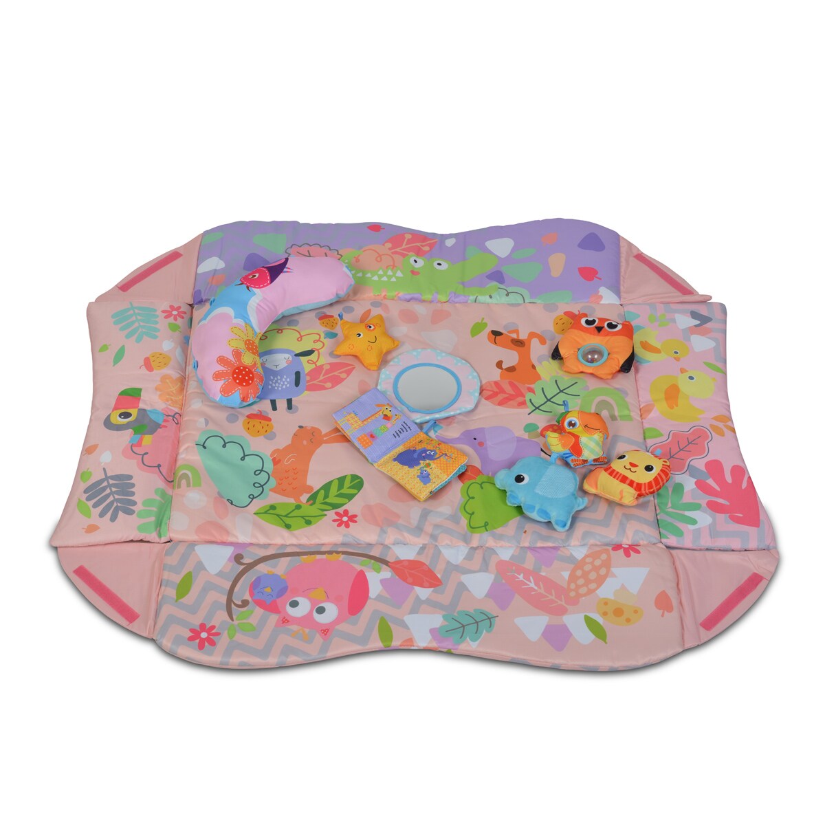 Moni Spielcenter 2 in 1 Oase Krabbeldecke Kissen Spielbogen Spielzeuge Bällebad pink