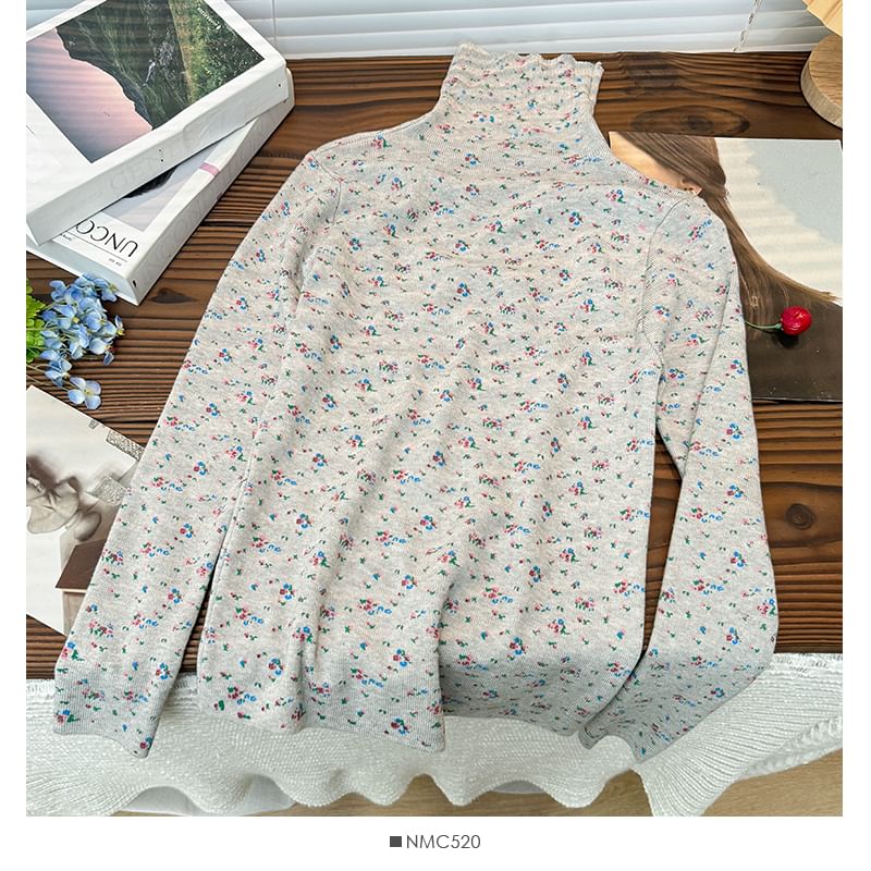Lemongrass - T-shirt met hoge hals en bloemenprint in 6 kleuren