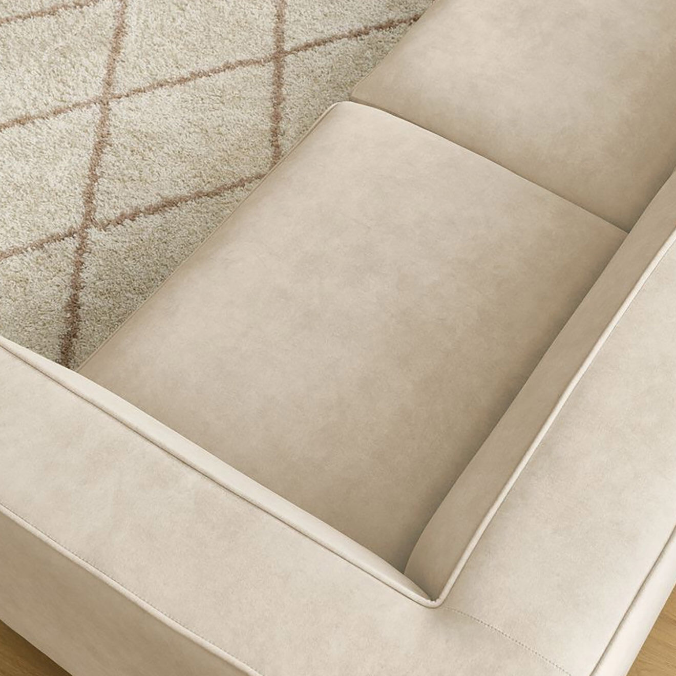 Bobochic Canapé droit fixe 3 places en Velours Molière beige - 233x99x71 cm