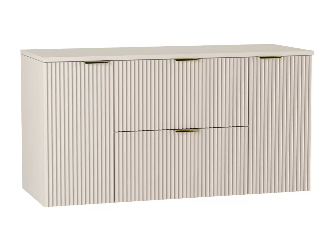 Meuble lavabo WENA, avec 2 portes et 2 tiroirs, façades cannelées, Willy, 120x60x47 cm, Cachemire