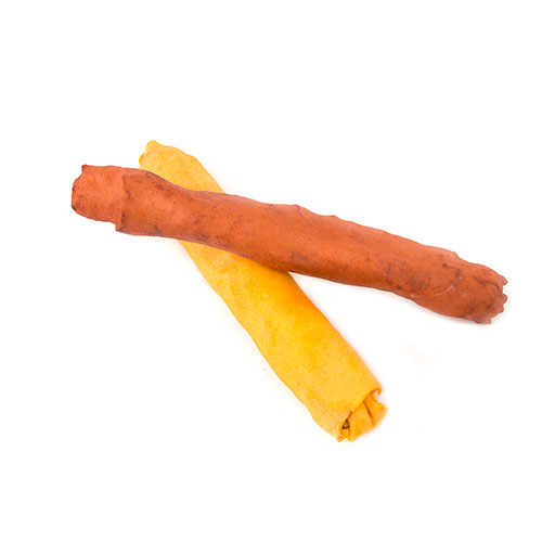 Palitos de pele mastigáveis com sabor de flamingo para cães