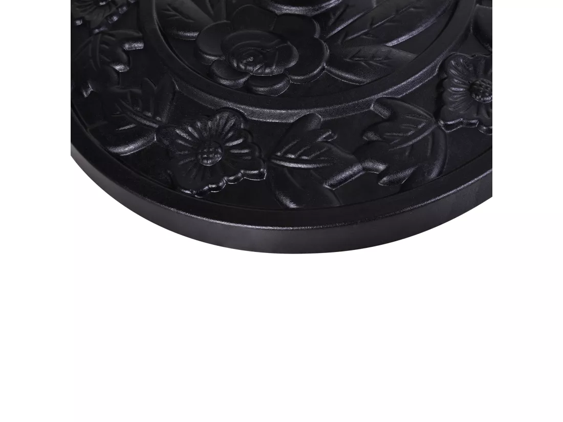 Pied de parasol base de lestage parasol demi-cercle résine imitation fonte motif fleur 50L x 31l x 32H cm noir
