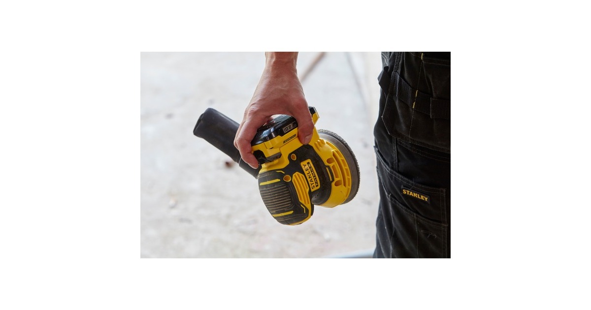 StanleyFATMAX V20 18V Excentrische schuurmachine  (Geel/zwart, Softbag, accu (2.0Ah) en oplader (2A) inbegrepen)