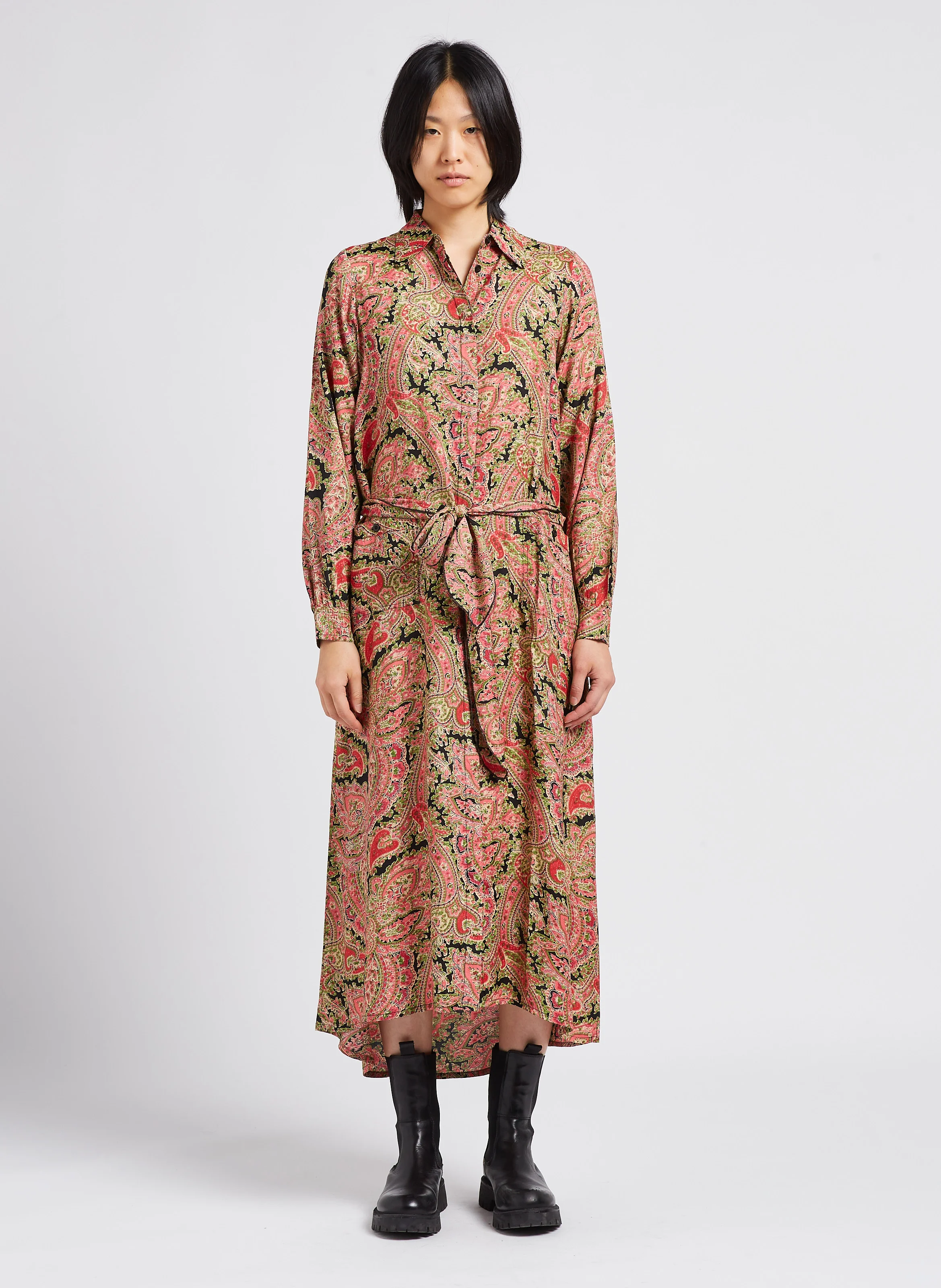 EMY - Robe longue col classique imprimée| Noir
