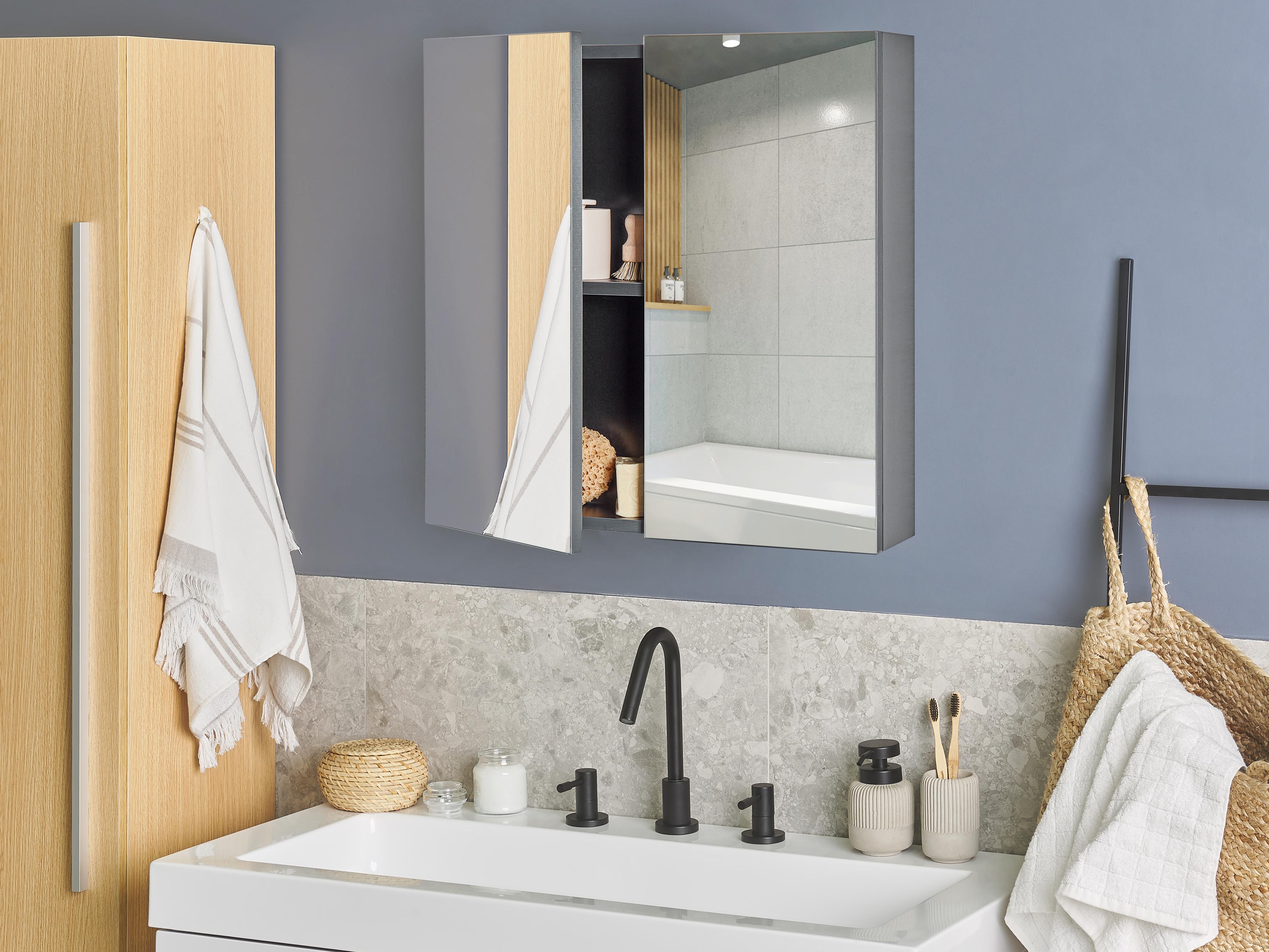 Badkamer wandkast met spiegel NAVARRA 60 cm 60 cm Zwart