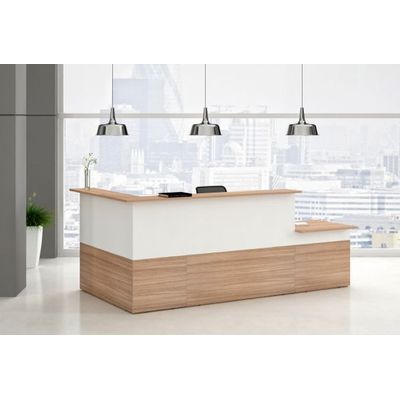 Banque d'accueil en angle 90° MUSA - L76 x H117 x P76 - Noyer/blanc