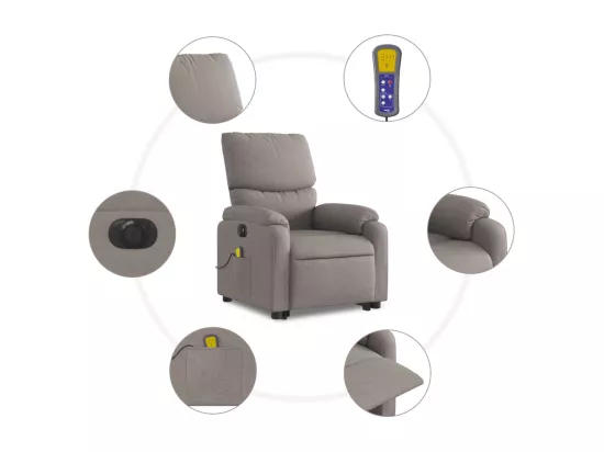 Fauteuil inclinable massant électrique Taupe Tissu