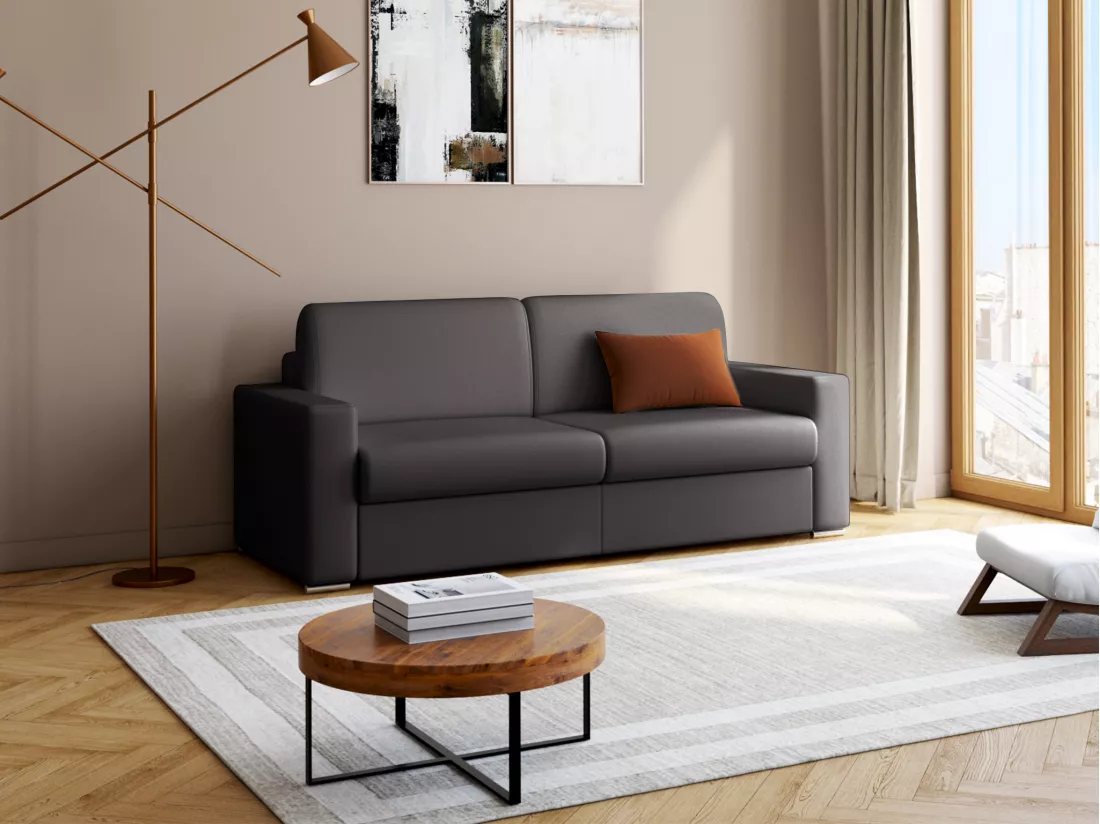 Canapé 4 places convertible express en simili noir - Couchage 160 cm - Matelas 18 cm CALITO