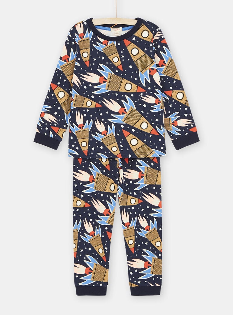 Pyjama bleu phosphorescent foncé à imprimé fusées garçon