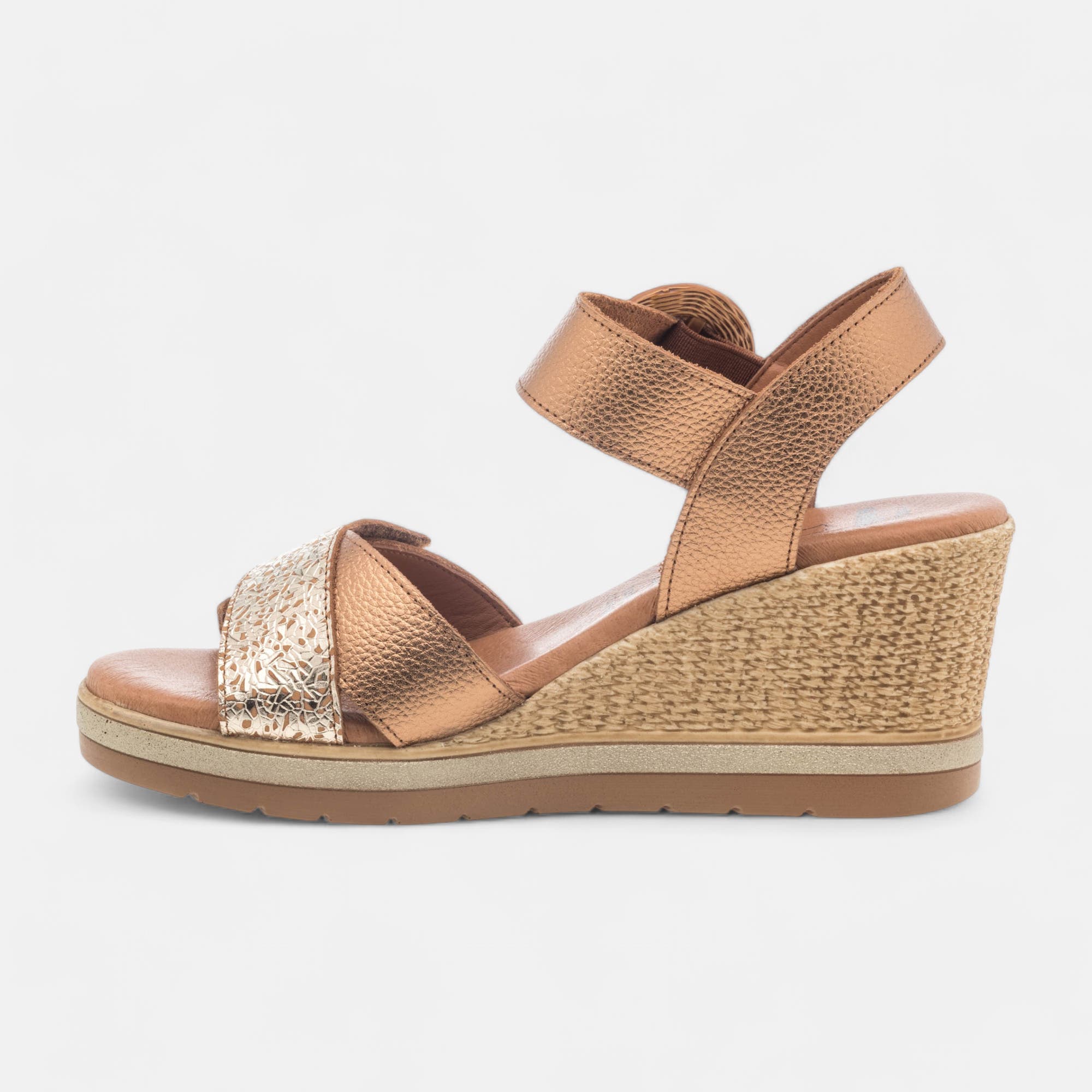 Sandales à talon compensé Femme en cuir bronze