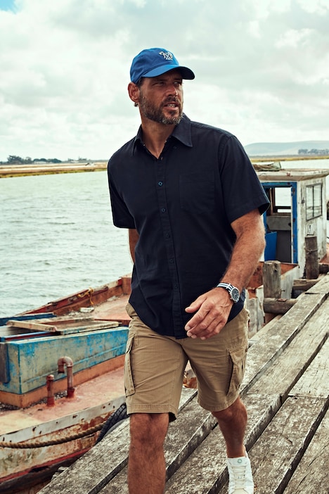 Leinenmix-Hemd, Halbarm, Buttondown-Kragen, Modern Fit