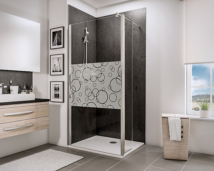 Paroi de douche fixe à l'italienne + déflecteur, 90 x 190 cm, Schulte NewStyle, Walk In, verre transparent anticalcaire, Cercles