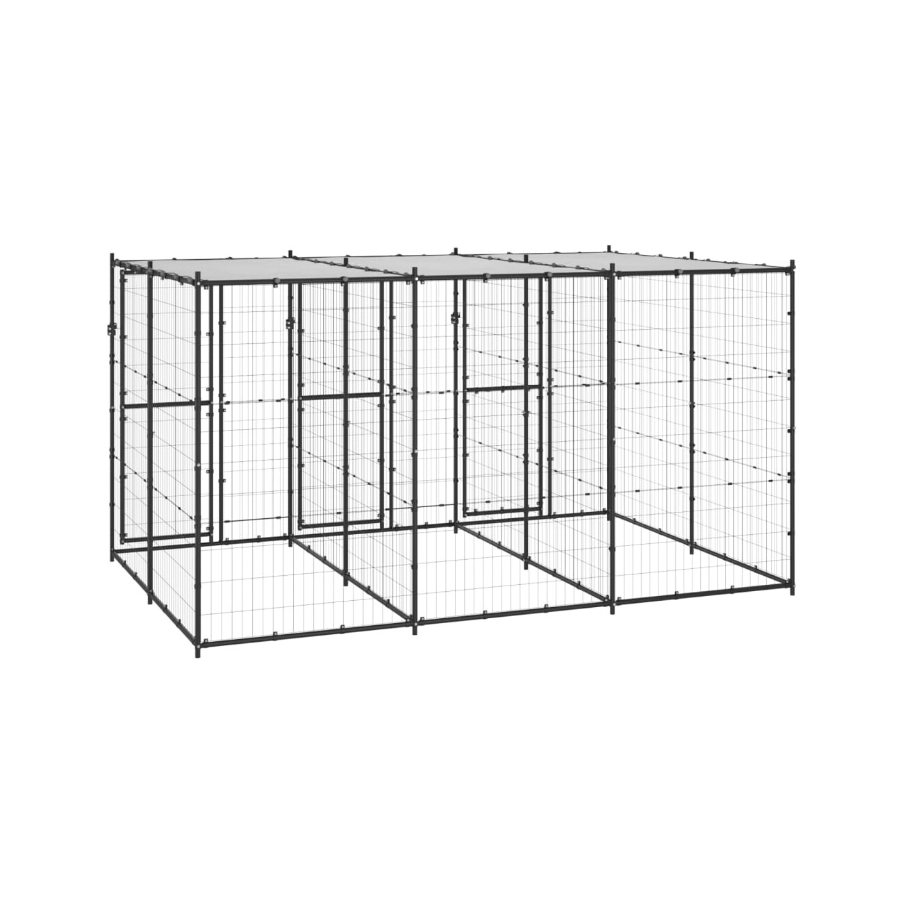 VidaXL Outdoor-Hundezwinger Stahl mit Dach schwarz 3,3 m, 2,2 m, 1,8 m