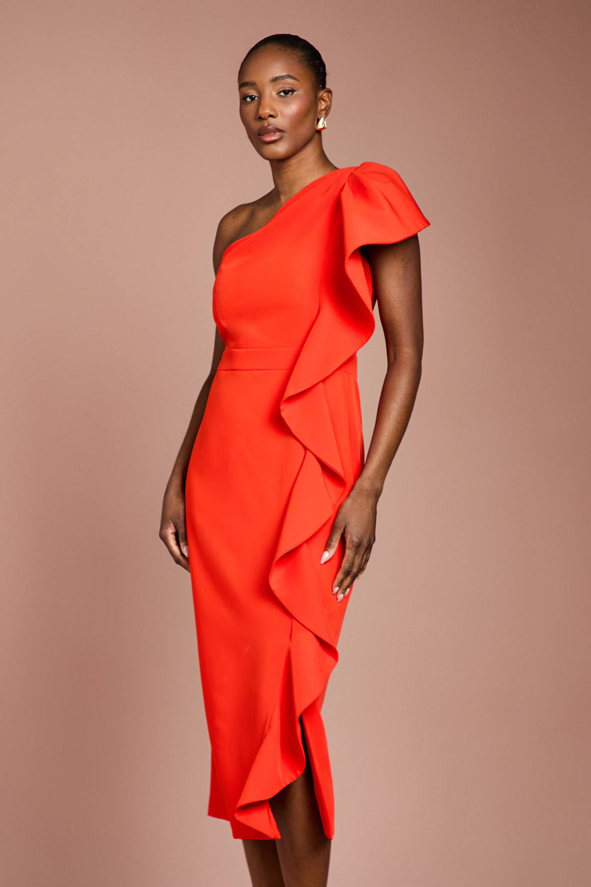 Coast Robe Crayon Midi en Crêpe à Une Épaule avec Volant