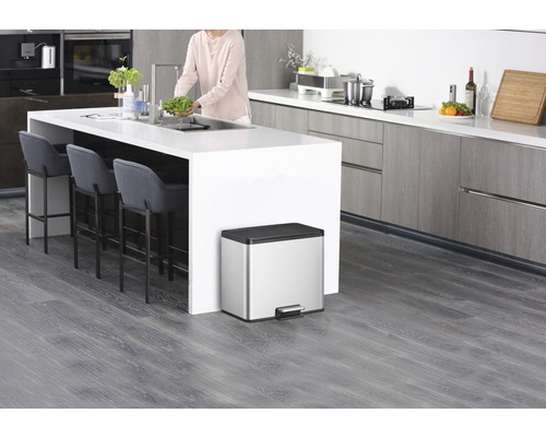 EKO EcoCasa III pedaalemmer, 2 compartimenten, 20 liter, 9 liter, zilver