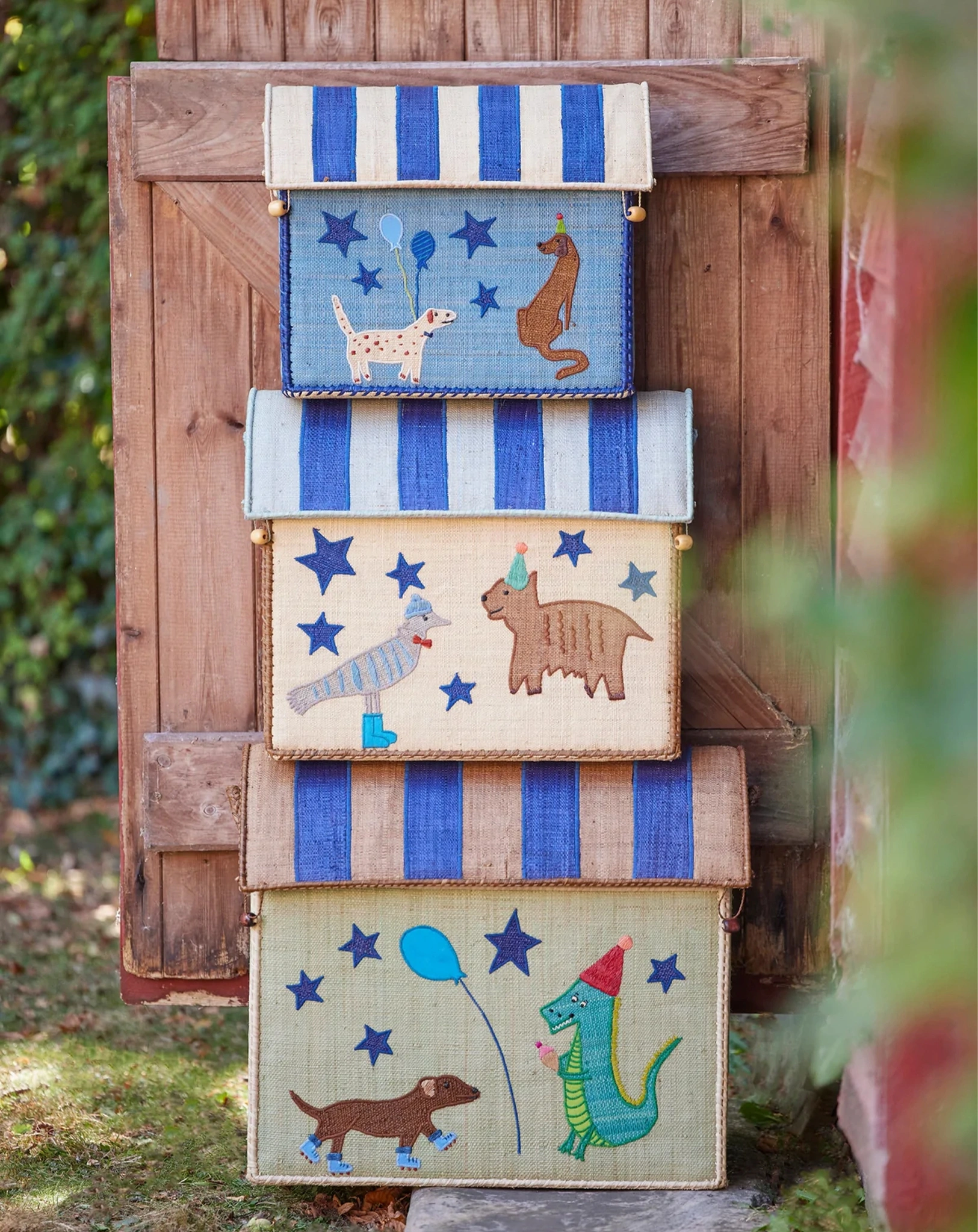 Raffia-Spielzeugkiste PARTY ANIMALS 3er Set in bunt