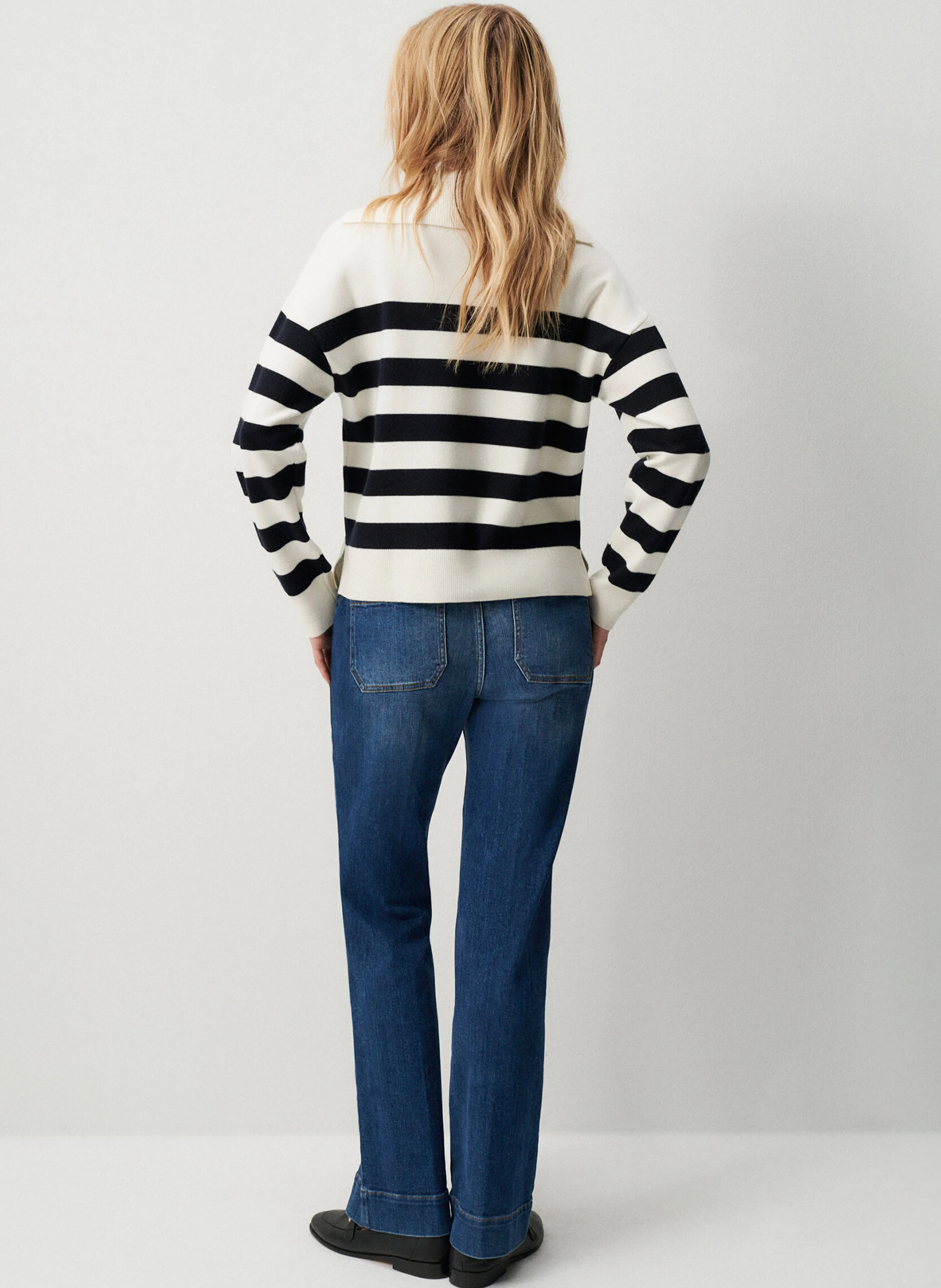 MBRETT - Pull droit col rabattu à rayures | Beige