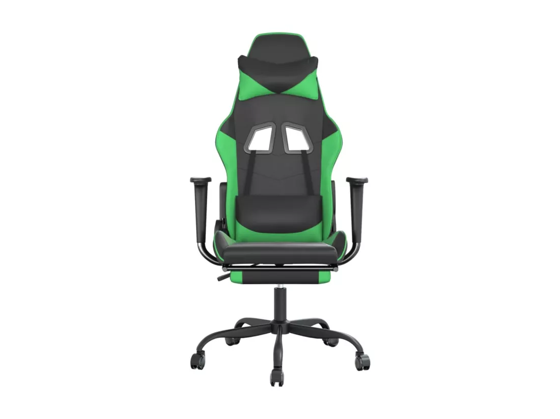 Chaise de jeu de massage et repose-pied Noir et vert Similicuir