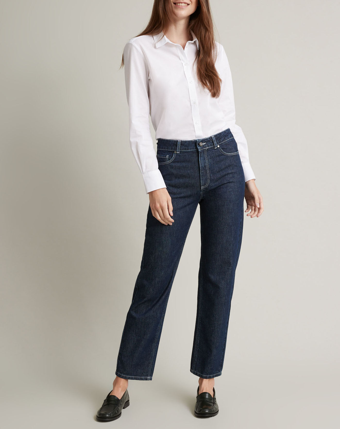 Cyrillus Jean cigarette 100% Coton Bio délavé bleu moyen