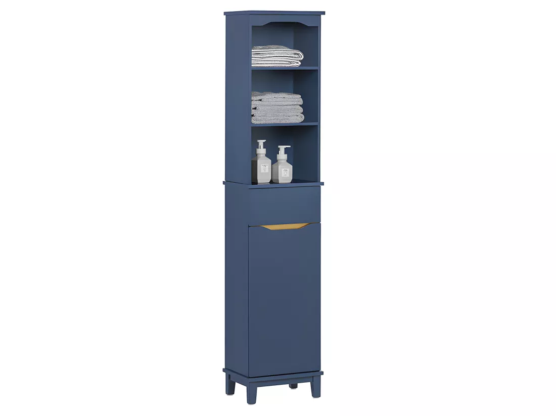 SoBuy BZR112-B Meuble Colonne de Salle de Bain, Armoire Haute, Étagère de Rangement, Placard de Rangement, Colonne de Rangement Bleu foncé