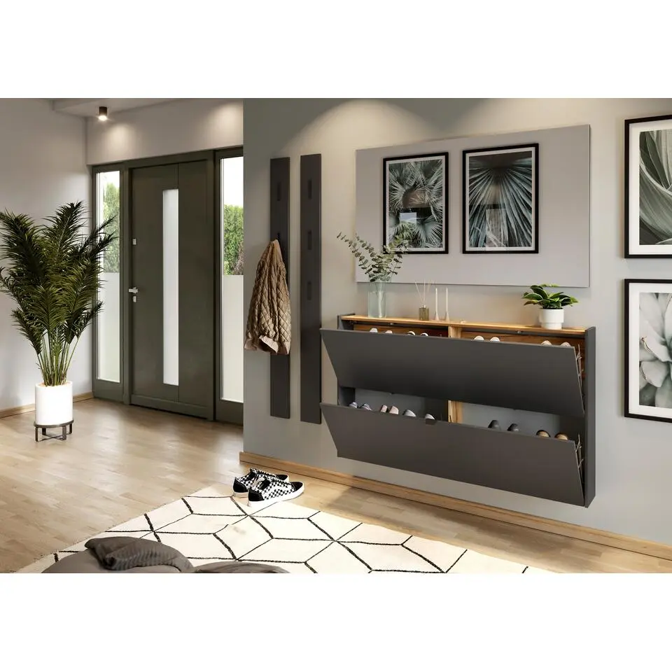 Germania Schoenenkast Elton - 140 x 19 x 85 cm - Grafietgrijs design