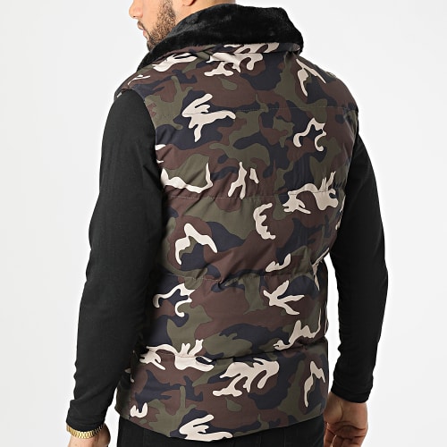 Doudoune Sans Manches A Col Fourrure 8302 Vert Kaki Camouflage