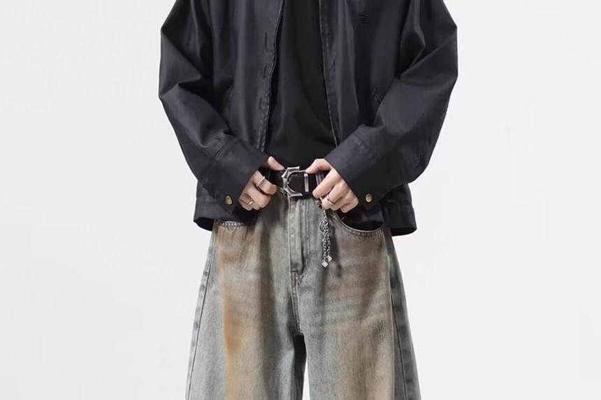 AXEN - Mid Rise Washed Wide Leg Jeans