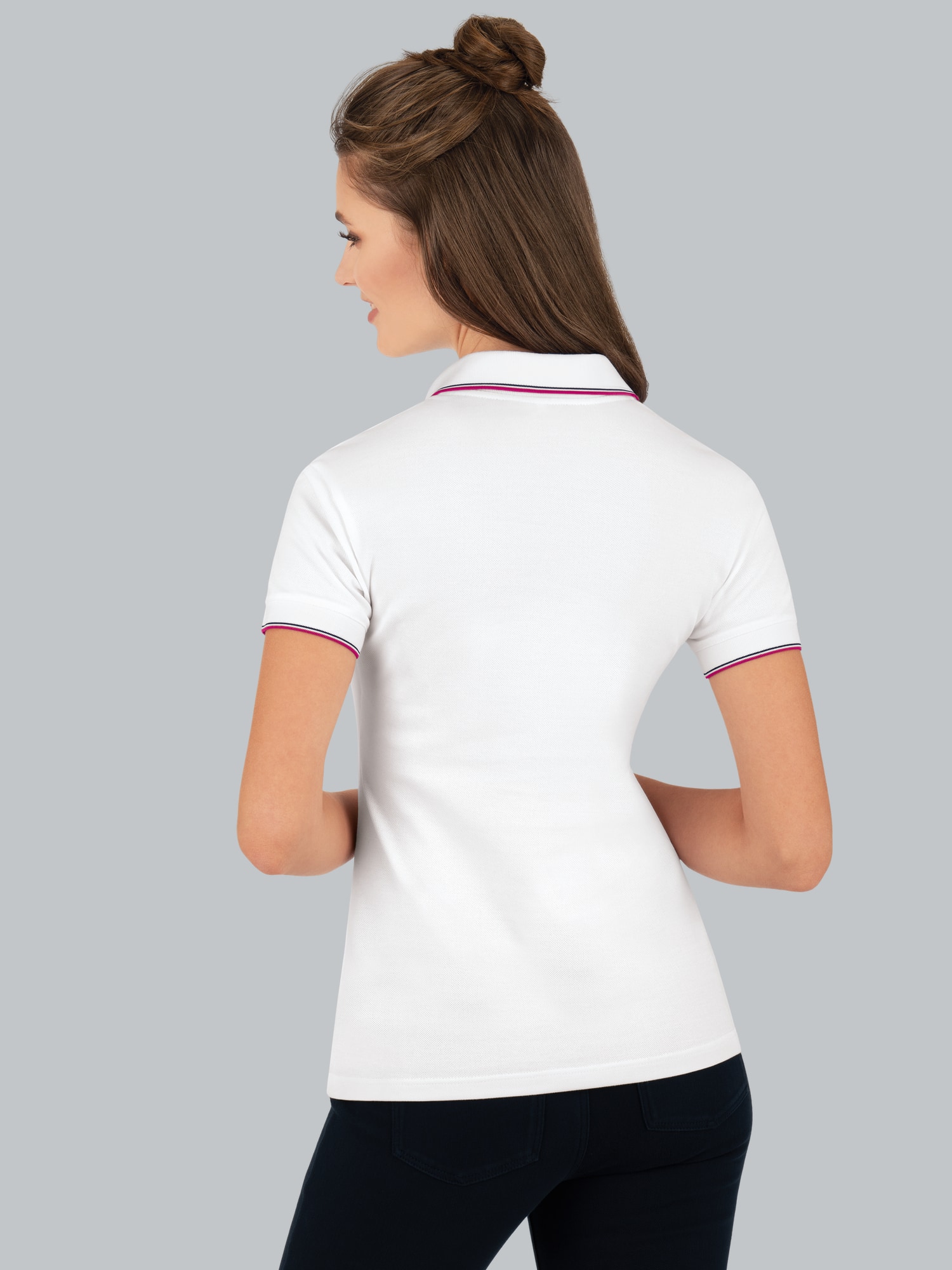 Slim Fit Poloshirt mit langer Knopfleiste Weiss