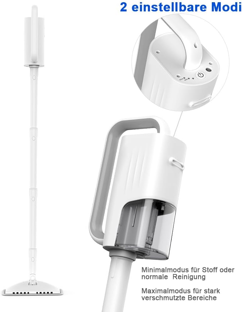 Dampfreiniger Upright, Aufheizzeit: 15 s, Handgerät mit abnehmbarem Reiniger, 2 Dampfstufen, Zubehörteile und Mikrofaserpads, Ideal für Alle Böden, Teppiche