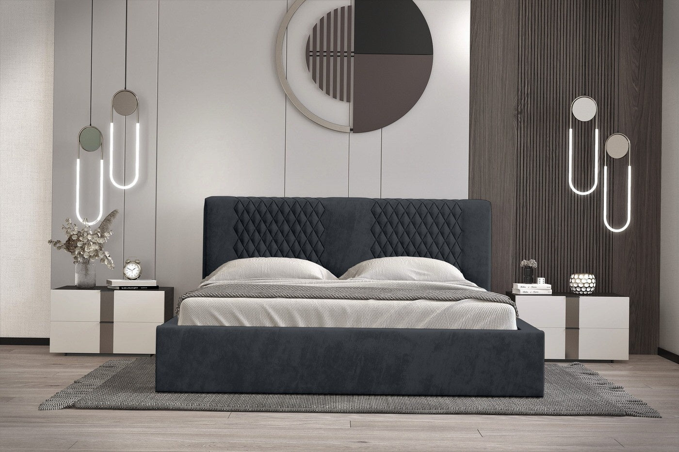 Trae Mobler Montana 180 x 200 cm Gestoffeerd Bed Donkerblauw