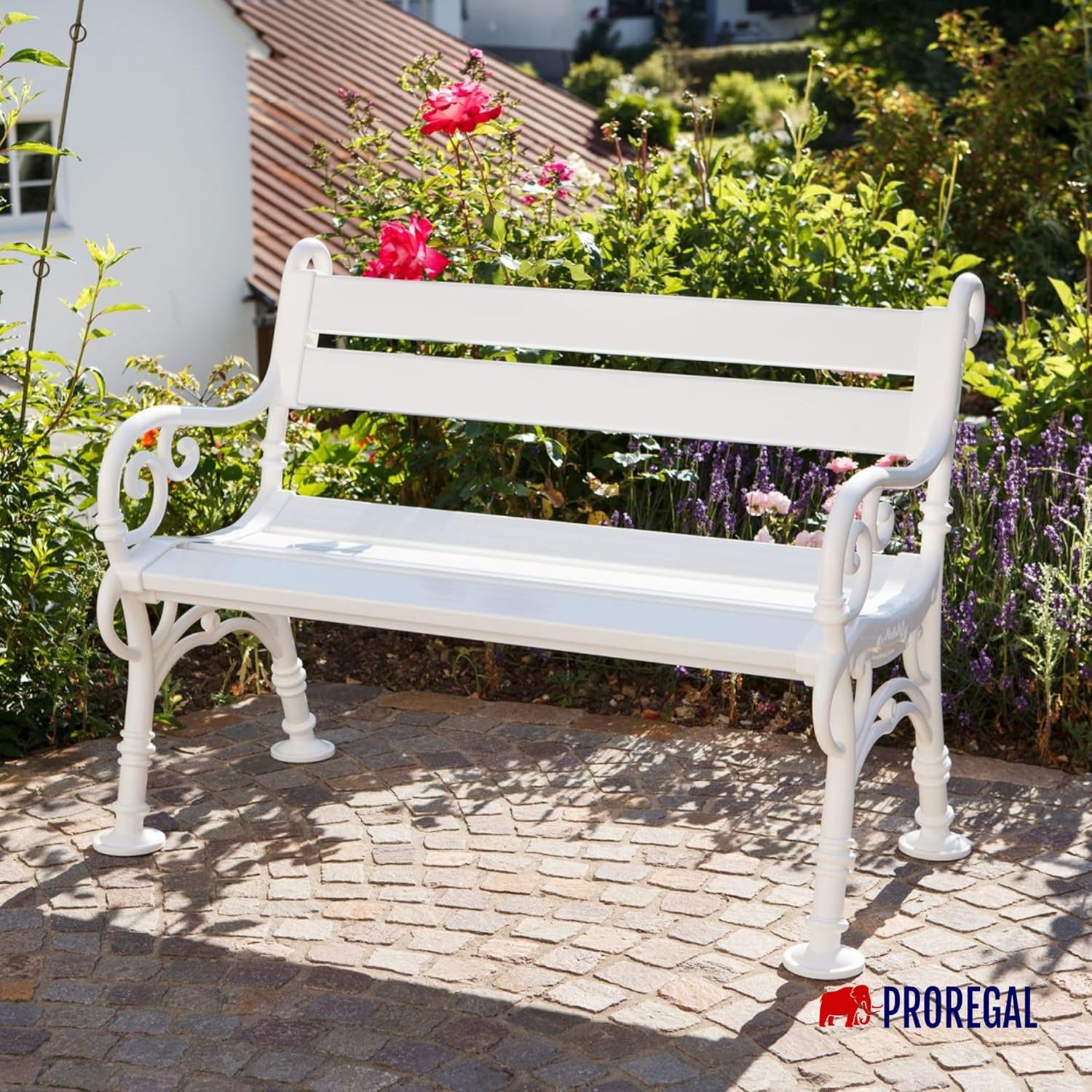 PROREGAL Gartenbank Curacao | 2-Sitzer | Weiß | HxBxT 85x115x60cm | Witterungs- & UV-beständiger Kunststoff | Parkbank Sitzbank Außenbereich Garten Balkon Terrasse