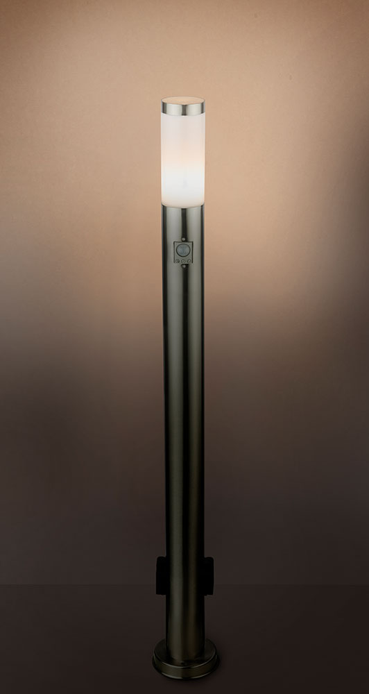 Stehlampe, 2x Steckdose, Edelstahl, Sensor, H 110 cm, BOSTON