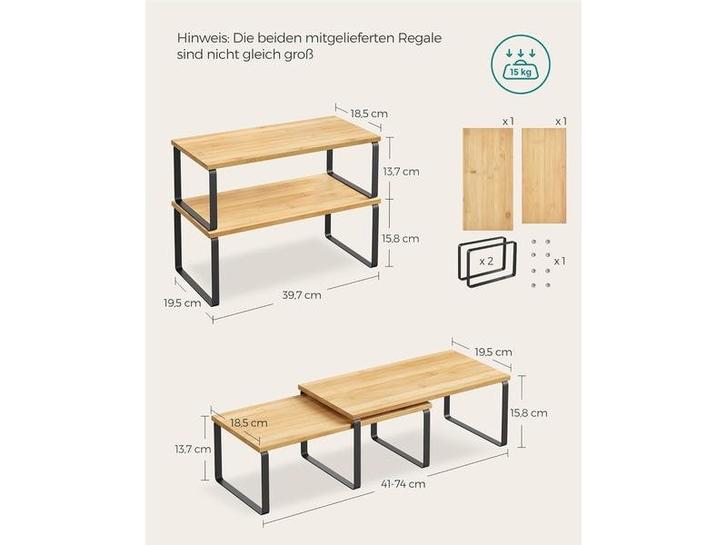 Songmics Regal 2er Set Braun/Schwarz Gewürzregale mit Metallrahmen